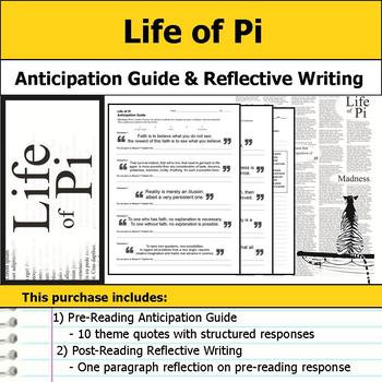 Preview of Life of Pi - Anticipation Guide & Written Reflection