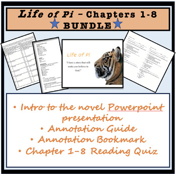 Preview of Life of Pi Intro and Chapters 1-8 Bundle