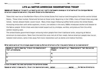 Preview of Life on the Native American Reservations graphic organizer