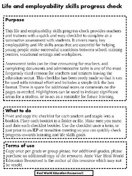 Life skills and employability skills transition checklist for teens