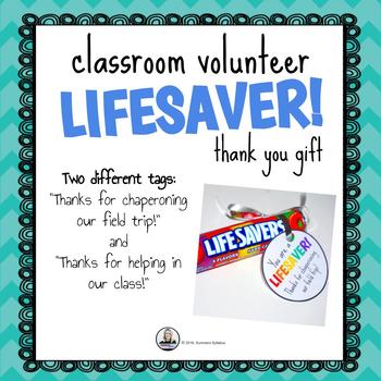 Lifesaver Parent Or Volunteer Thank You Gift By Summers Syllabus