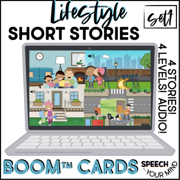 Preview of Lifestyle Short Stories Boom Cards™ | Paragraph Comprehension & Wh-Questions #1