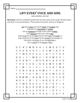 Preview of Lift Every Voice and Sing Word Search