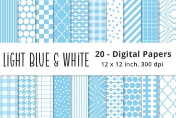 Light Blue and White Scrapbook Digital Papers Pattern Background