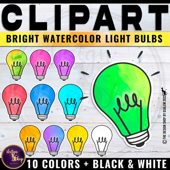 Preview of Light Bulb Clipart Bright Watercolors Black and White Included