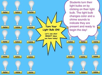 Preview of Light Bulb SMART Board Attendance Activity w/ SOUND and ANIMATION