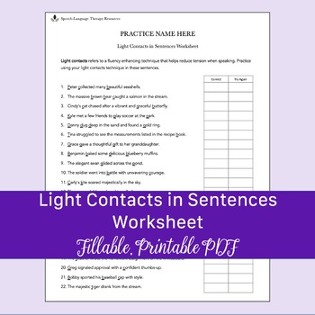 Light Contacts In Sentences Worksheet For Stuttering Editable PDF   Original 10416533 1 