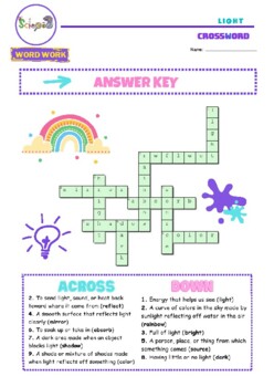 Light Crossword Puzzle by SciencExpert TPT