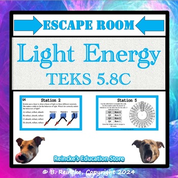 Preview of Light Energy Escape Room (5.8C- Reflection, Refraction, Absorbtion)
