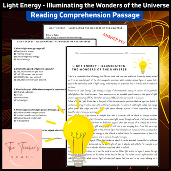 Preview of Light Energy - Illuminating the Wonders of the Universe Reading Comprehension...