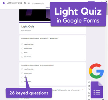 Preview of Light Energy Quiz in Google Forms