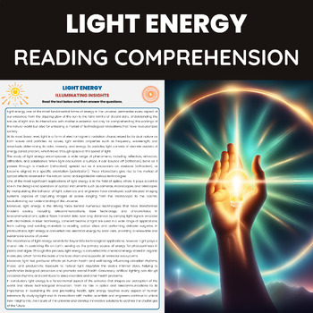 Preview of Light Energy Reading Comprehension Passage for Physics Basic Principles