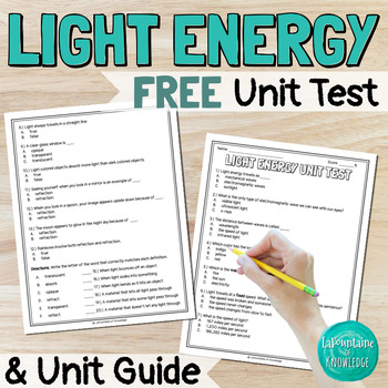 Preview of Light Energy Reflection Refraction End of Unit Test Assessment and Unit Guide