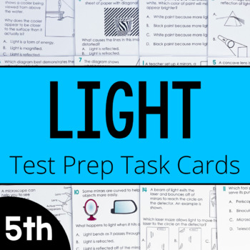 Preview of Light Energy Test Prep Task Cards | Reflection & Refraction | 5th Grade
