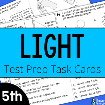 Preview of Light Energy Test Prep Task Cards | Reflection Refraction Absorption | 5th Grade