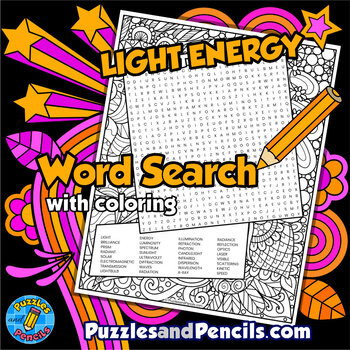 Preview of Light Energy Word Search Puzzle Activity with Coloring | Energy Wordsearch