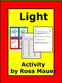 Preview of Light: From Sun to Bulbs  True or False Task Cards and Worksheet