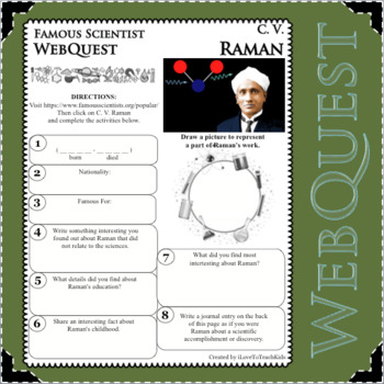 Preview of Light Molecule Cancer C. V. RAMAN WebQuest Scientist Research Project Biography