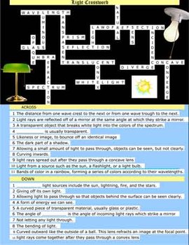 Preview of Light PDF Wordsearch, Definition Match, Crossword Puzzle