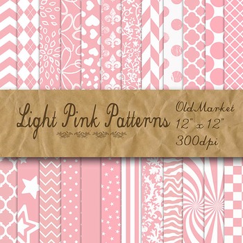 Light Pink Pattern Designs - Digital Paper Pack - 24 Different