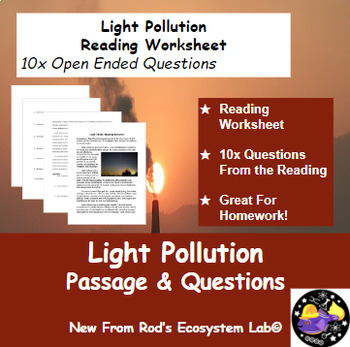 Preview of Light Pollution Reading Worksheet FREE **Editable**