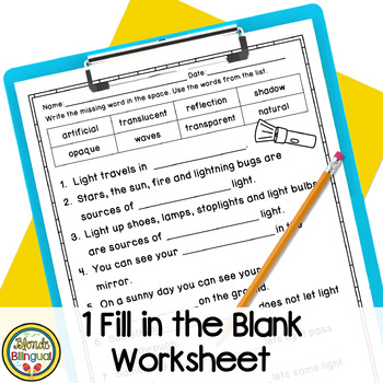 Light Practice Worksheets by Blonde Bilingual | Teachers Pay Teachers