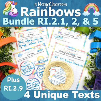 Preview of Light Rainbow 2nd Grade Nonfiction Reading RI2.1 RI.2.2 RI.2.5 PLUS RI.2.9 W.2.8