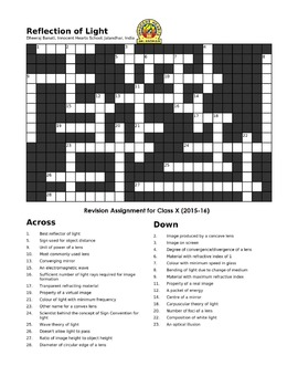 Preview of Light - Reflection: A Crossword Puzzle