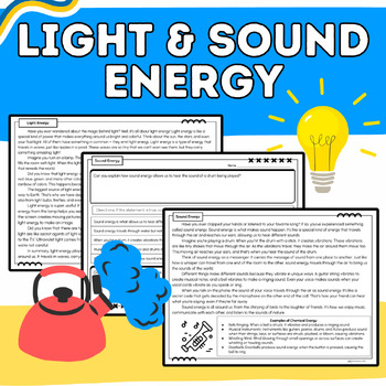 Preview of Light & Sound Energy: Science & Informational Reading Passages & Worksheets