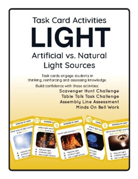 Preview of Light Sources - Natural vs. Artificial - Task Cards, Scavenger Hunt Activities