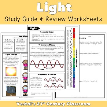 Preview of Light Study Guide and Review Worksheets - VA SOL 5.6 - {PDF & Digital}