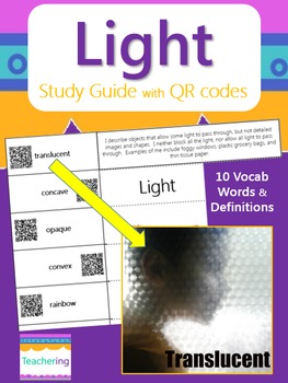 Preview of Light Vocabulary Study Guide with QR Codes