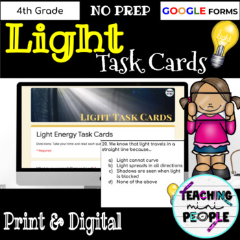 Preview of Light Energy Task Cards | Science Center | 4th Grade Light
