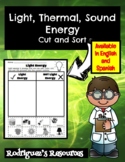 Light, Thermal, Sound Energy - Cut and Sort (English and Spanish)