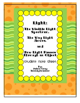 Preview of Light Unit Notes Sheet for Students