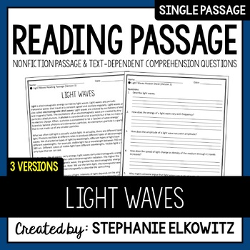 Preview of Light Waves Reading Passage | Printable & Digital