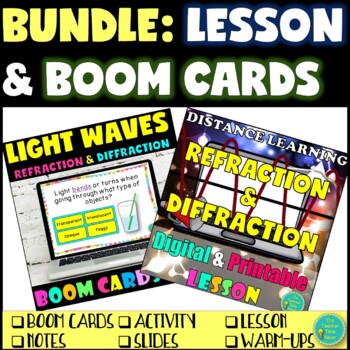 Preview of Light Waves Refraction & Diffraction Lesson & Boom Cards | Physical Science