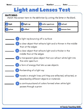 Light and Lenses (Concave & Convex) Instructional Slides, Study Guide