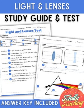 Preview of Light and Lenses (Concave & Convex) Instructional Slides, Study Guide, and Test