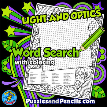 Preview of Light and Optics Word Search Puzzle with Coloring Activity | Physics Wordsearch