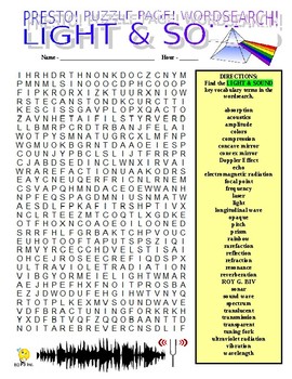 Preview of Light and Sound Puzzle Page (Wordsearch and Criss-Cross / Physical Science)