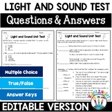 Light and Sound Test Editable Unit Test Quiz 5-page Unit A