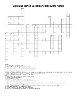 Preview of Light and Waves Vocabulary Crossword Puzzle for Middle School