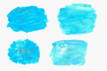 Blue and gold ink watercolor splash collection by Aneta Design