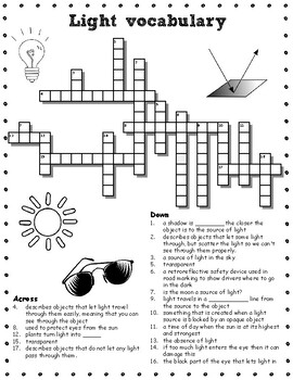 Preview of Light crossword: science topic assessment and revision puzzle