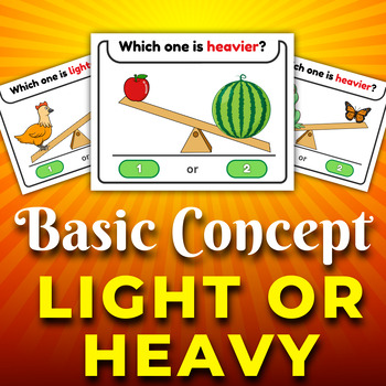 Preview of Light or Heavy? Sizes "Basic Concepts" Printable Task Cards, worksheets opposite