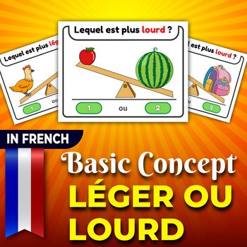 Preview of Light or Heavy? in French, Sizes "Basic Concepts". Task Cards Léger ou Lourd