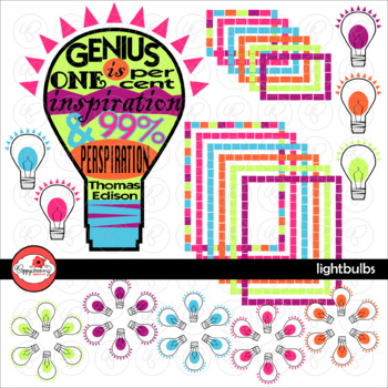 Preview of Lightbulbs Light Bulbs Thomas Edison Clipart, Frames & Labels by Poppydreamz