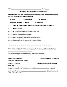 Lightening Thief Chapter 2 Vocabulary Worksheet by The Moos Classroom
