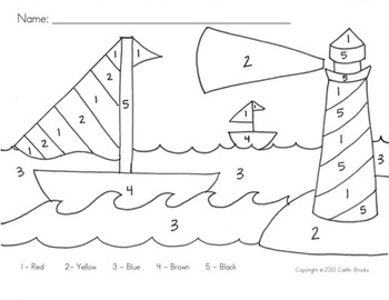 Lighthouse and Sailboat Color by Number by Caitlin Brooks | TpT